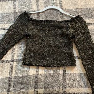 Long sleeve black and gold crop top